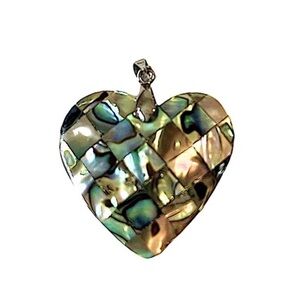 Abalone Mosaic Heart Pendant Charm Green Silver